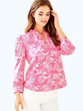 Goop x Lilly Pulitzer Paltrow Blouse Top Hotty Pink Kiss Kiss Women’s XS